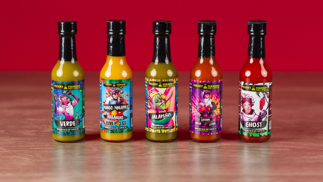 Freaky Ferments hot sauce originals.